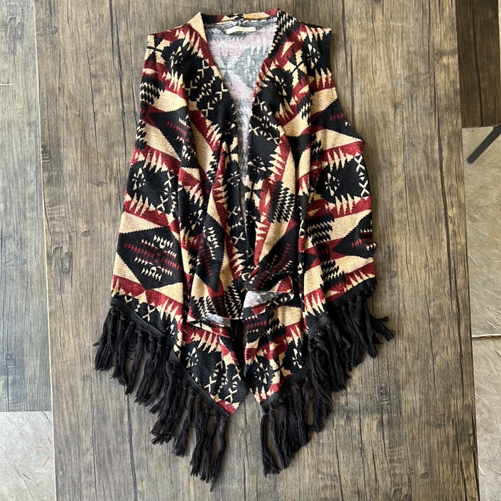 Le Lis Southwestern Tribal Cardigan Fringe Vest